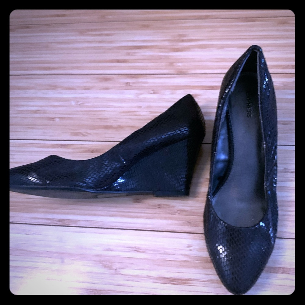 Express Black Snakeskin Wedge